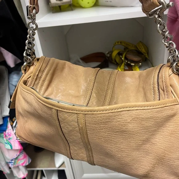 L.A.M.B. Brown Tan Leather Tassel Chain Strap Hobo Shoulder Bag Purse - Picture 6 of 9